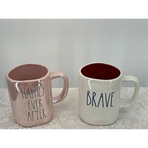 Rae Dunn Artisan Collection Ceramic Mugs "Happily Ever After" & "Brave" 2‎ mugs